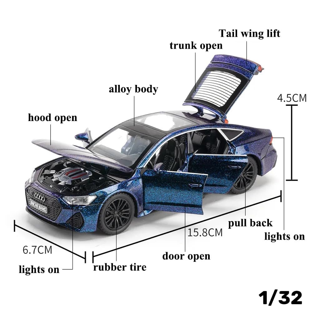 1:32 Audii RS7 Sports Diecast Metal Pull Back Car with 6 Openable Doors with Sound and Lights Toy Decoration Car Best Gift Toys for Kids