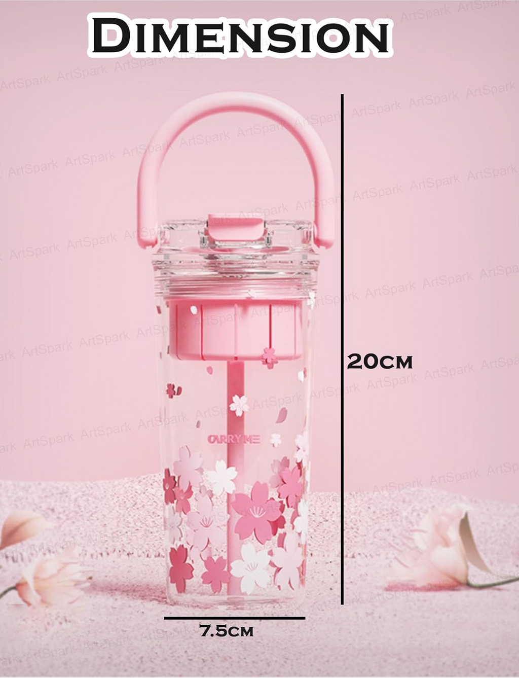 Flower Print Water Bottle with Handle – 650 ml Leak-Proof Tritan Bottle for Kids & Girls | BPA-Free Cute Sipper Bottle for School, Travel, Sports