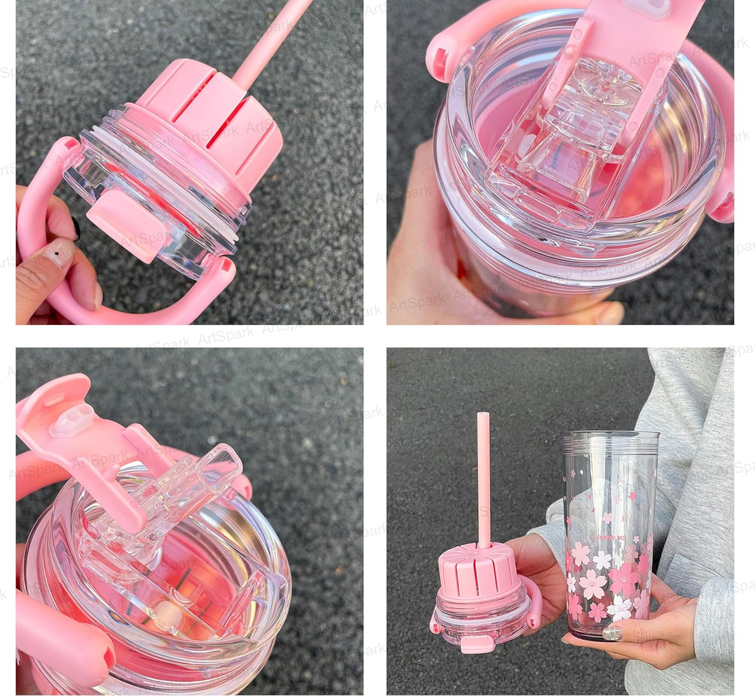 Flower Print Water Bottle with Handle – 650 ml Leak-Proof Tritan Bottle for Kids & Girls | BPA-Free Cute Sipper Bottle for School, Travel, Sports