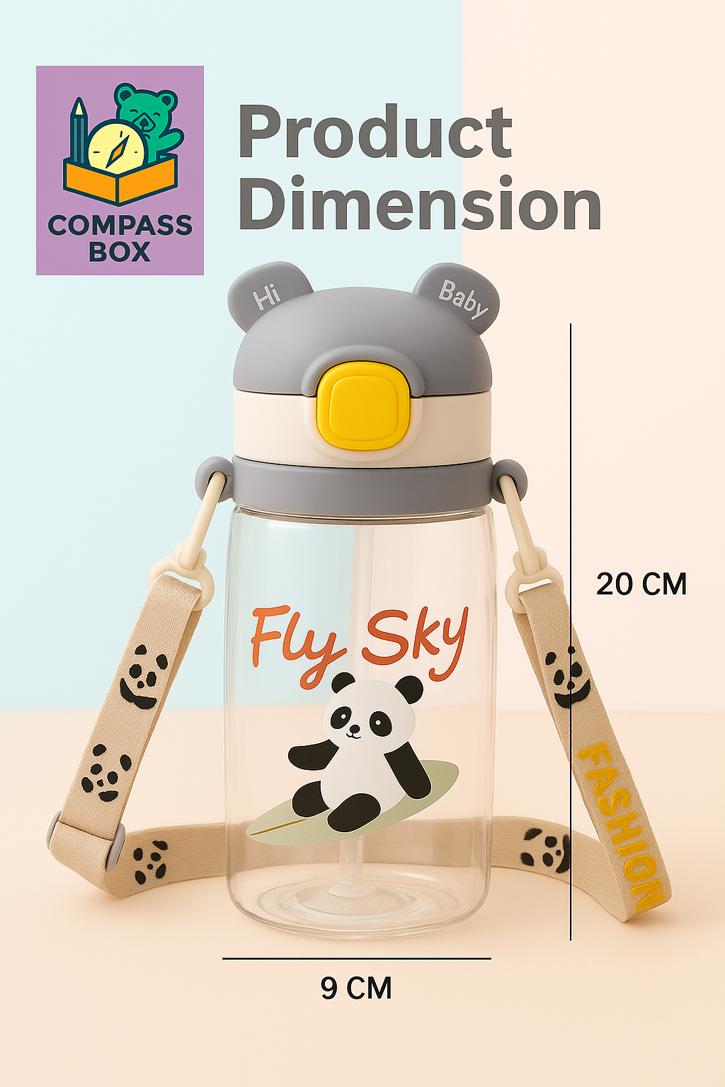 COMPASS BOX Bamboo Sipper Water Bottle with Straw for Kids | Leak Proof Sippy Water Bottle with Adjustable Strap | BPA Free & Non-Toxic 550ml Capacity | Drinking Sippy for School Kids Boys Girls