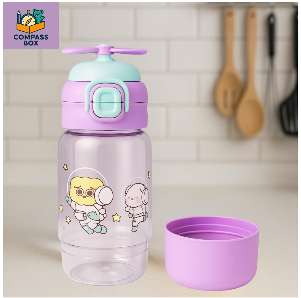 Compass Box 680ml Kids Sipper Water Bottle | Colourful Cartoon Design | BPA-Free | Flip-Top Lid & Carry Strap | Safe Straw for Toddlers | Idea for School,...