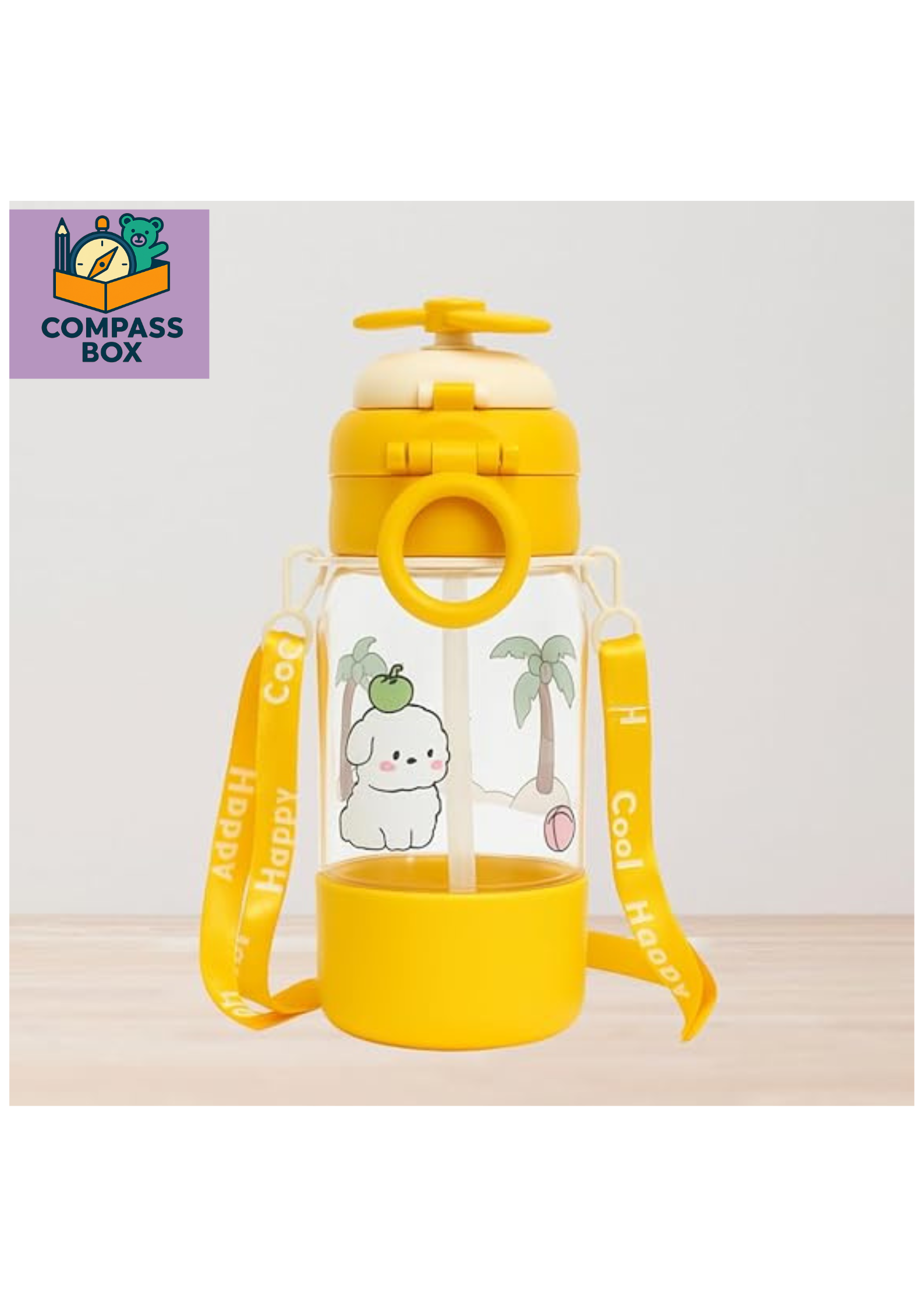 Compass Box 680ml Kids Sipper Water Bottle | Colourful Cartoon Design | BPA-Free | Flip-Top Lid & Carry Strap | Safe Straw for Toddlers | Idea for School,...