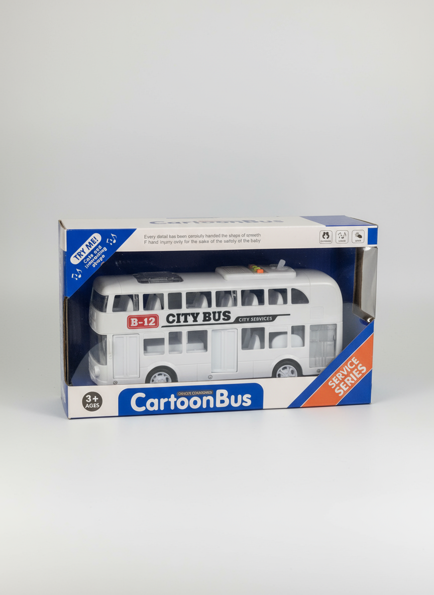 Double Decker Cartoon bus Toy for Kids - Push & Go Toy for Boys & Girls Age 3+,Fun Birthday gift for Kids (White)