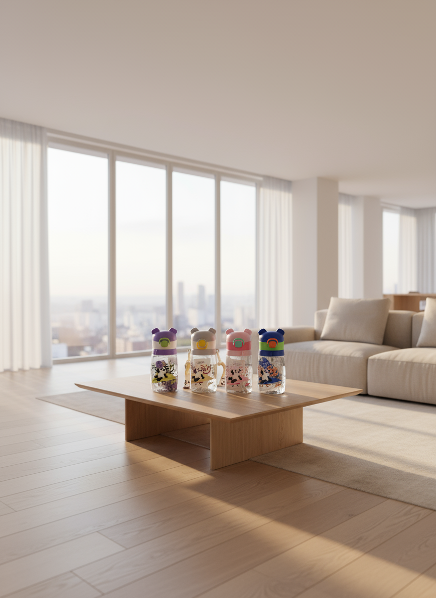 COMPASS BOX Bamboo Sipper Water Bottle with Straw for Kids | Leak Proof Sippy Water Bottle with Adjustable Strap | BPA Free & Non-Toxic 550ml Capacity | Drinking Sippy for School Kids Boys Girls