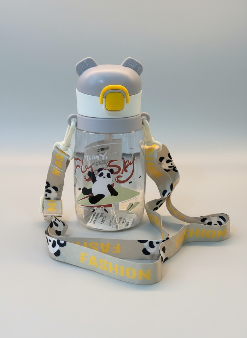 COMPASS BOX Bamboo Sipper Water Bottle with Straw for Kids | Leak Proof Sippy Water Bottle with Adjustable Strap | BPA Free & Non-Toxic 550ml Capacity | Drinking Sippy for School Kids Boys Girls