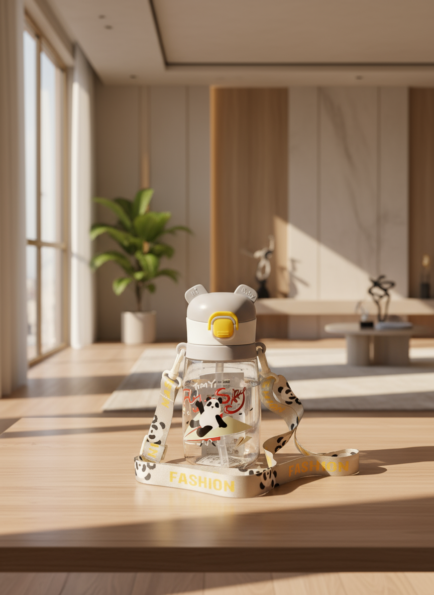 COMPASS BOX Bamboo Sipper Water Bottle with Straw for Kids | Leak Proof Sippy Water Bottle with Adjustable Strap | BPA Free & Non-Toxic 550ml Capacity | Drinking Sippy for School Kids Boys Girls