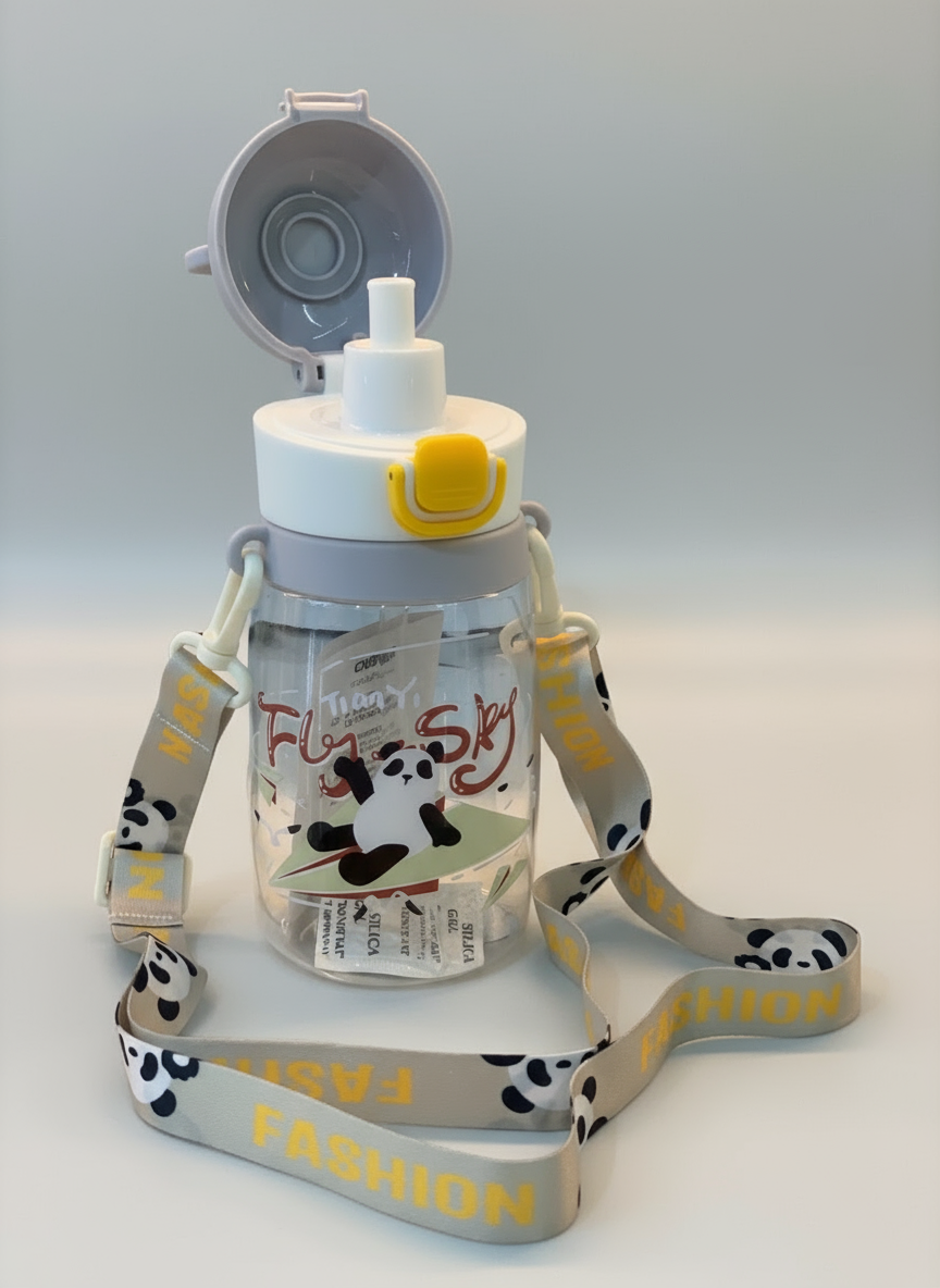 COMPASS BOX Bamboo Sipper Water Bottle with Straw for Kids | Leak Proof Sippy Water Bottle with Adjustable Strap | BPA Free & Non-Toxic 550ml Capacity | Drinking Sippy for School Kids Boys Girls