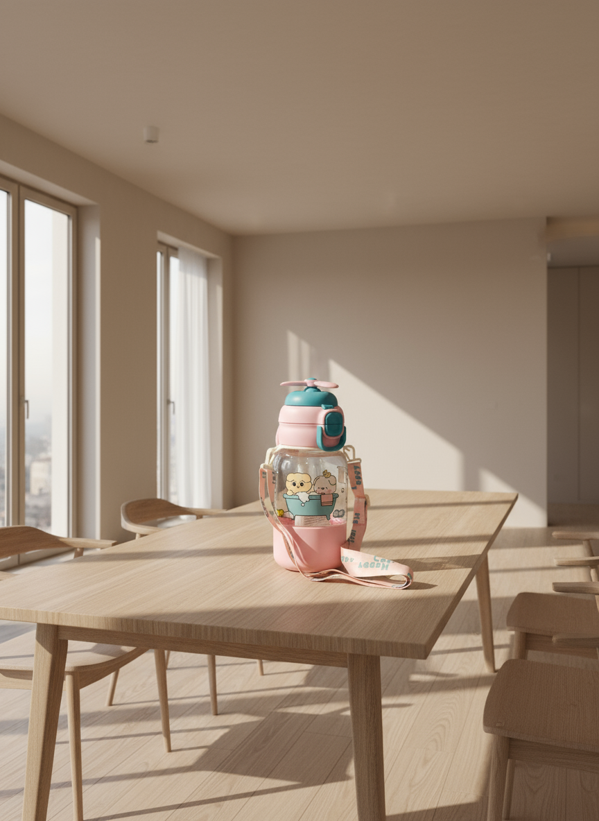 Compass Box 680ml Kids Sipper Water Bottle | Colourful Cartoon Design | BPA-Free | Flip-Top Lid & Carry Strap | Safe Straw for Toddlers | Idea for School,...