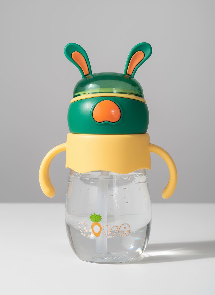 Feeding Water Drink Straw Water Bottle Sippy Cup with Handle, 300ml Multi Color Anti-Spill Sippy Baby/Kids of 9+ Months