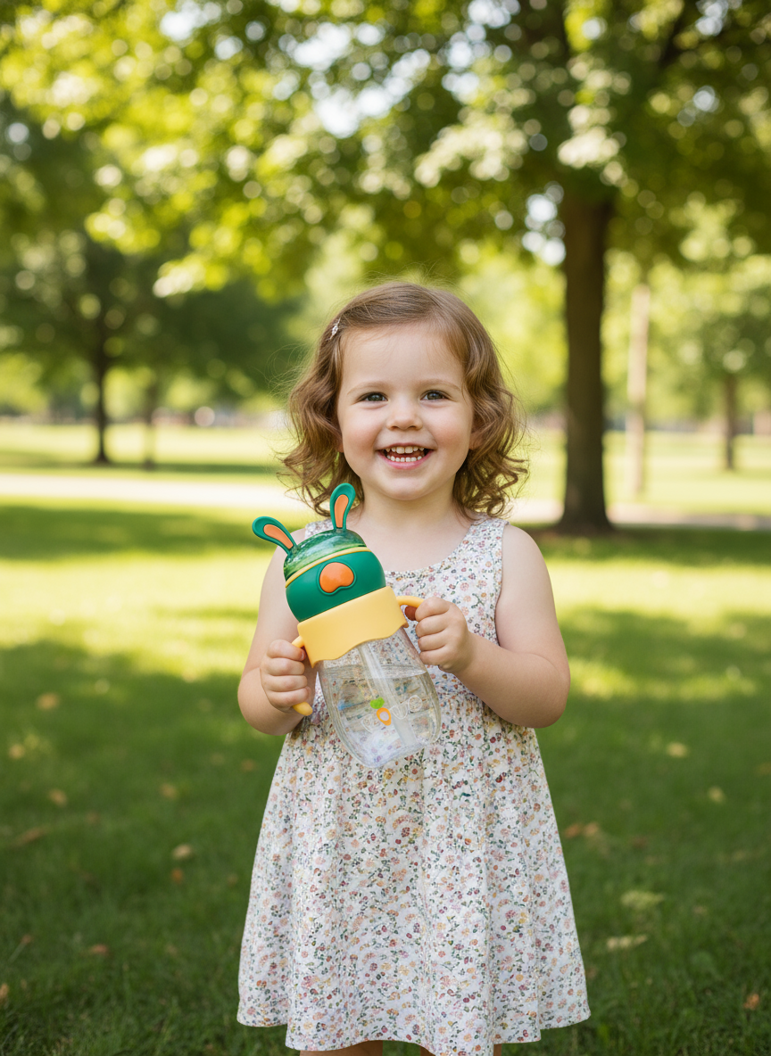 Feeding Water Drink Straw Water Bottle Sippy Cup with Handle, 300ml Multi Color Anti-Spill Sippy Baby/Kids of 9+ Months