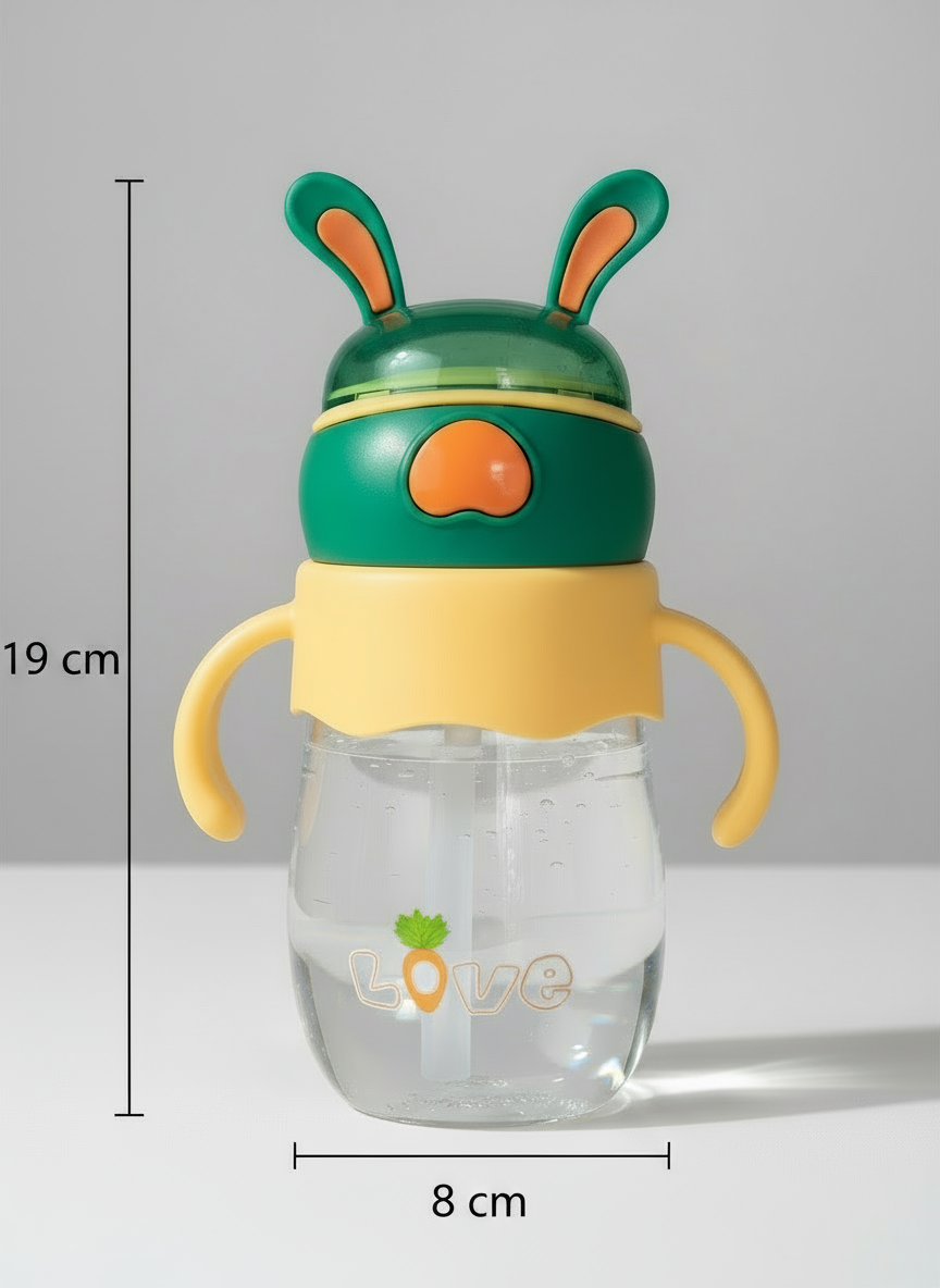 Feeding Water Drink Straw Water Bottle Sippy Cup with Handle, 300ml Multi Color Anti-Spill Sippy Baby/Kids of 9+ Months