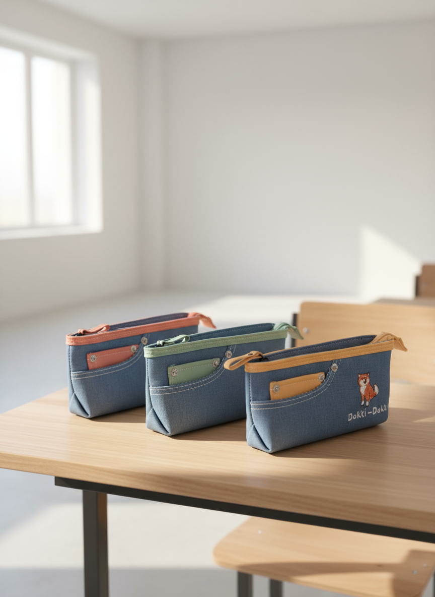 Aeshtetic Cartoon Theme Jeans Pants Types Vanity Large Capacity Pencil Pouch with Zipper Stationary Organizer for Boys Girls