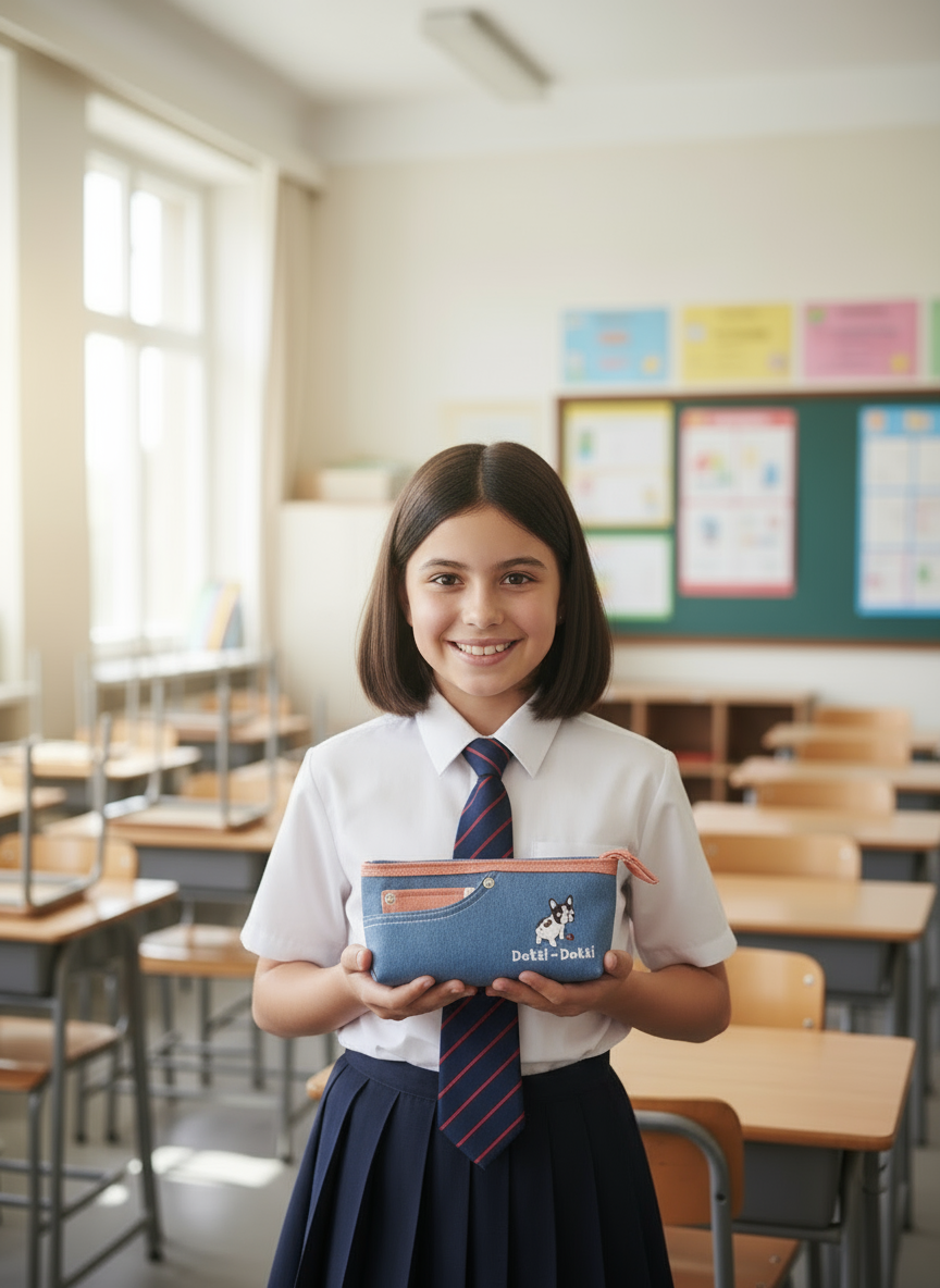 Aeshtetic Cartoon Theme Jeans Pants Types Vanity Large Capacity Pencil Pouch with Zipper Stationary Organizer for Boys Girls