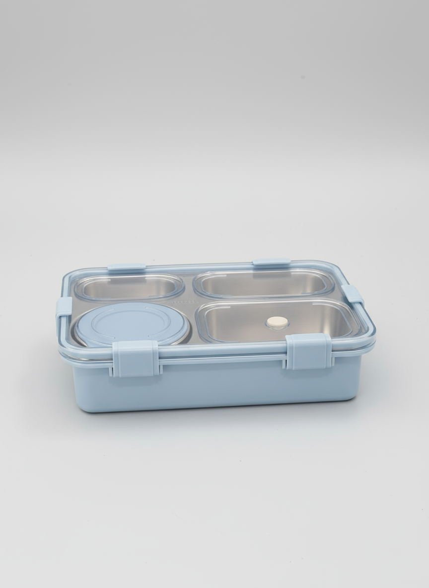 Lunch Box 4 Compartment Leak-Proof BPA Free Stainless Steel for School, Lunch Box for School & Office with a Fork, a Spoon and a Pair of Chopsticks
