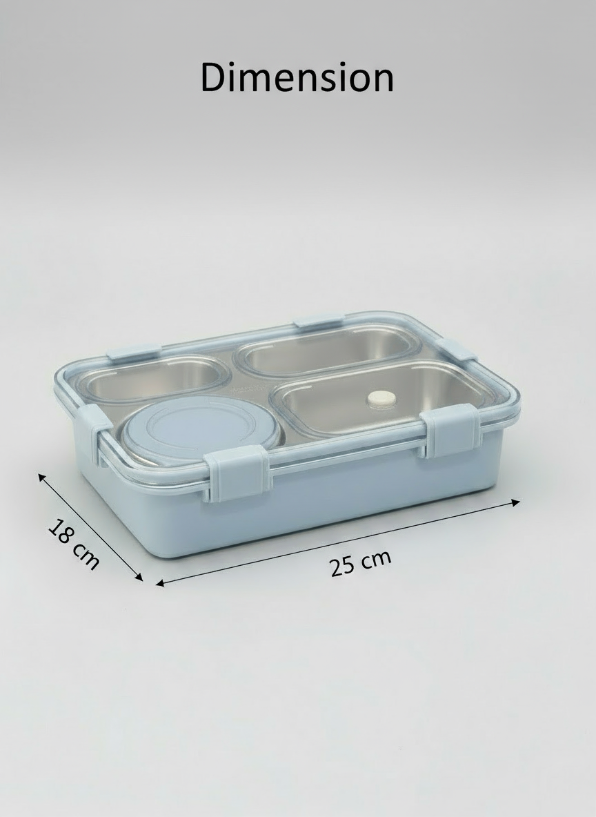 Lunch Box 4 Compartment Leak-Proof BPA Free Stainless Steel for School, Lunch Box for School & Office with a Fork, a Spoon and a Pair of Chopsticks