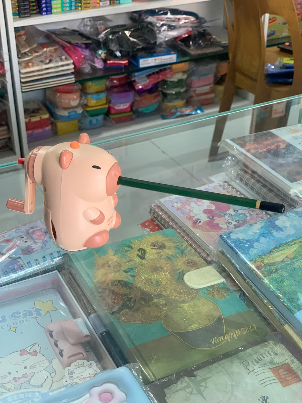 Pencil Sharpener, Cartoon Animal Manual Adjustable Pencil Sharpener with Crank and Container for Children's Office School Classroom Stationery Gift for Kids (Capybara Sharpener)