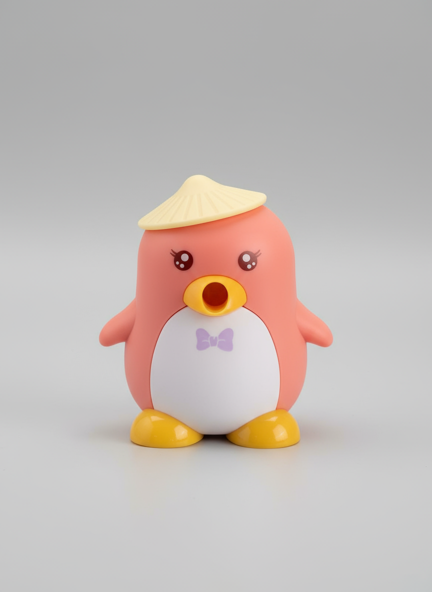 Cute Penguin Manual Pencil Sharpener for Kids | Peach Pink & Yellow Crank Sharpener | Cartoon Stationery Tool for School & Home Use