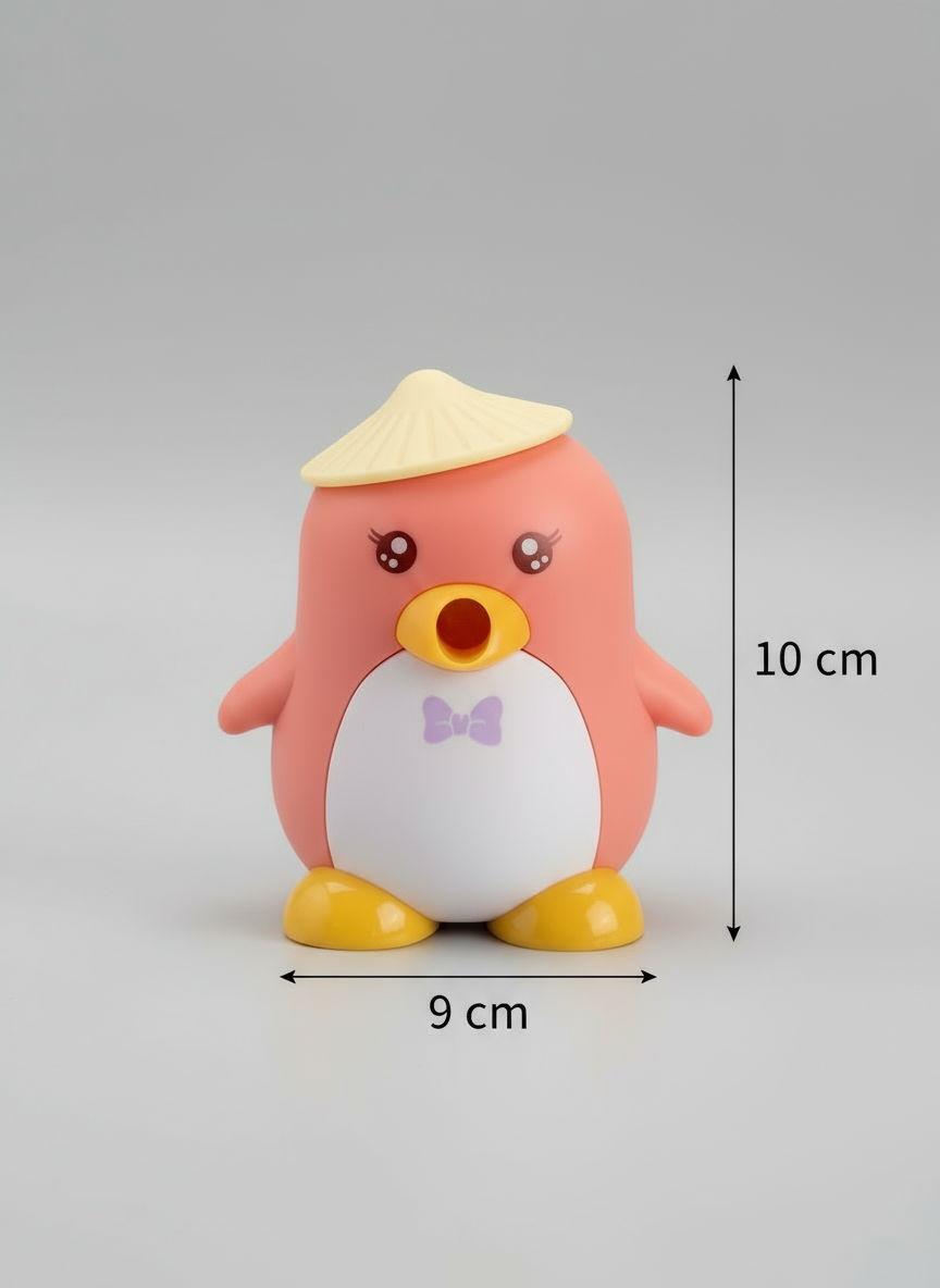 Cute Penguin Manual Pencil Sharpener for Kids | Peach Pink & Yellow Crank Sharpener | Cartoon Stationery Tool for School & Home Use