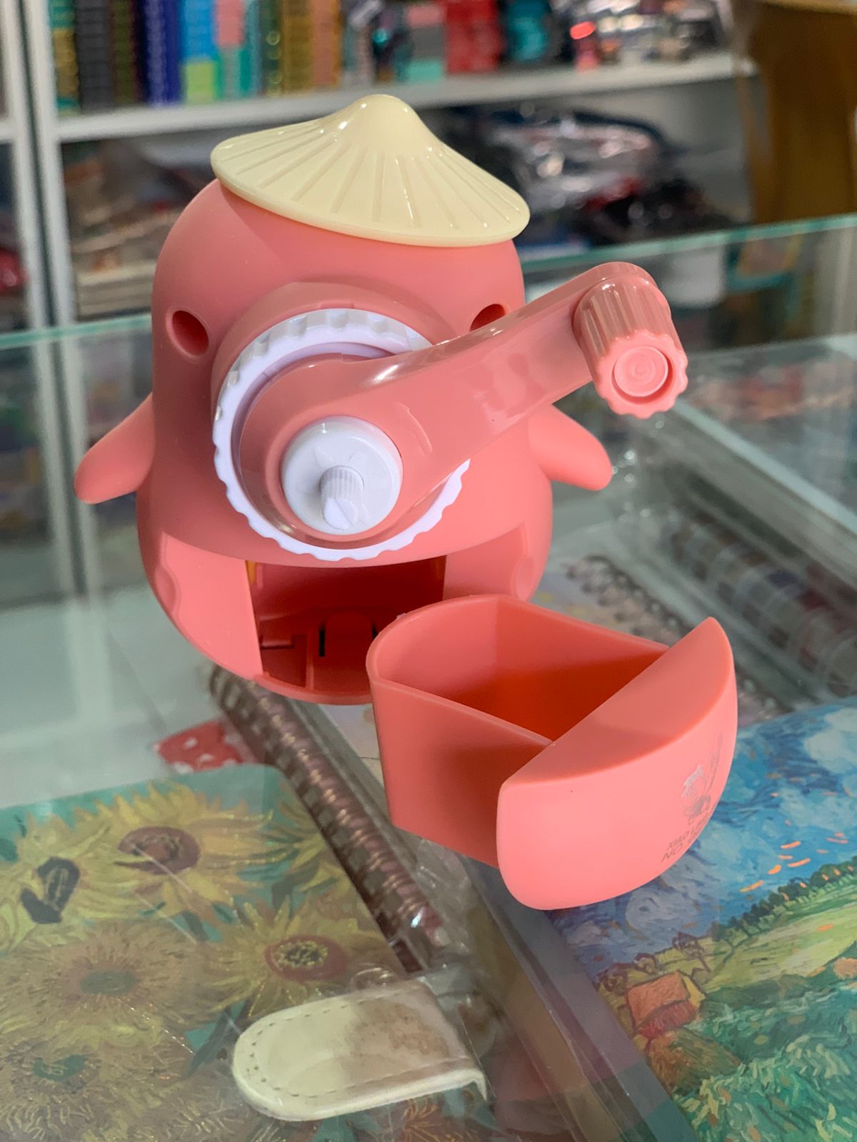 Cute Penguin Manual Pencil Sharpener for Kids | Peach Pink & Yellow Crank Sharpener | Cartoon Stationery Tool for School & Home Use