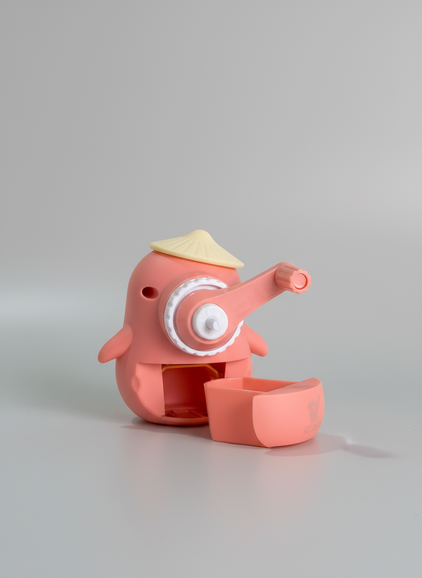 Cute Penguin Manual Pencil Sharpener for Kids | Peach Pink & Yellow Crank Sharpener | Cartoon Stationery Tool for School & Home Use