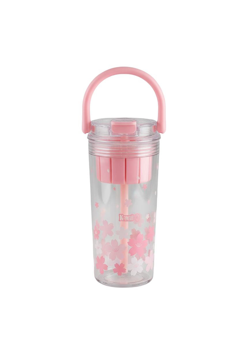 Flower Print Water Bottle with Handle – 650 ml Leak-Proof Tritan Bottle for Kids & Girls | BPA-Free Cute Sipper Bottle for School, Travel, Sports