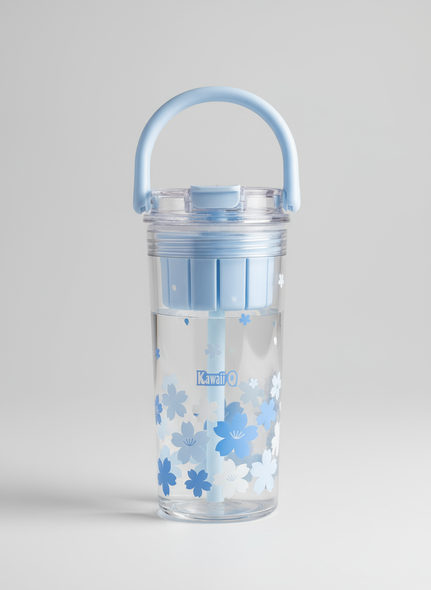 Flower Print Water Bottle with Handle – 650 ml Leak-Proof Tritan Bottle for Kids & Girls | BPA-Free Cute Sipper Bottle for School, Travel, Sports