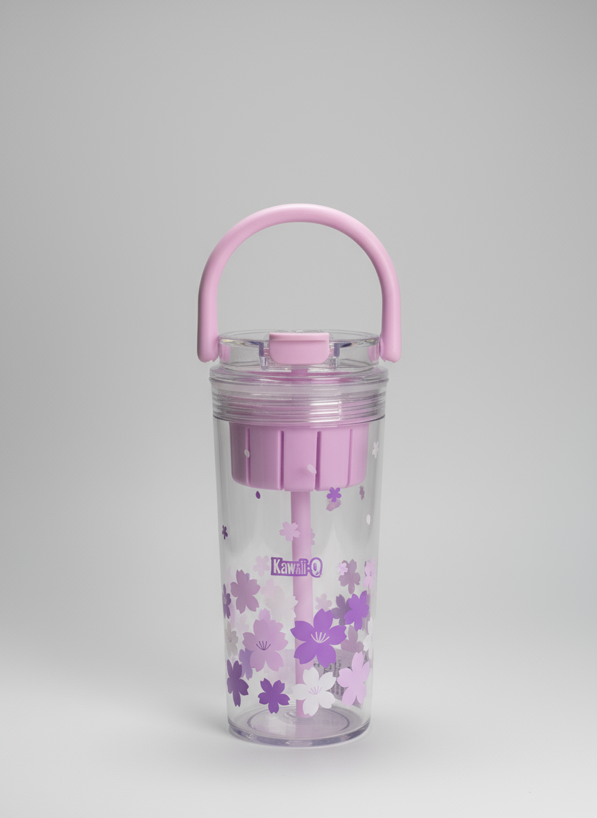 Flower Print Water Bottle with Handle – 650 ml Leak-Proof Tritan Bottle for Kids & Girls | BPA-Free Cute Sipper Bottle for School, Travel, Sports
