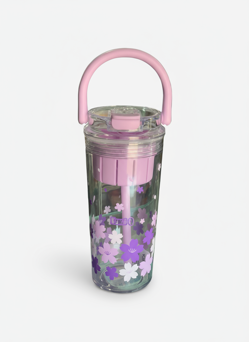 Flower Print Water Bottle with Handle – 650 ml Leak-Proof Tritan Bottle for Kids & Girls | BPA-Free Cute Sipper Bottle for School, Travel, Sports