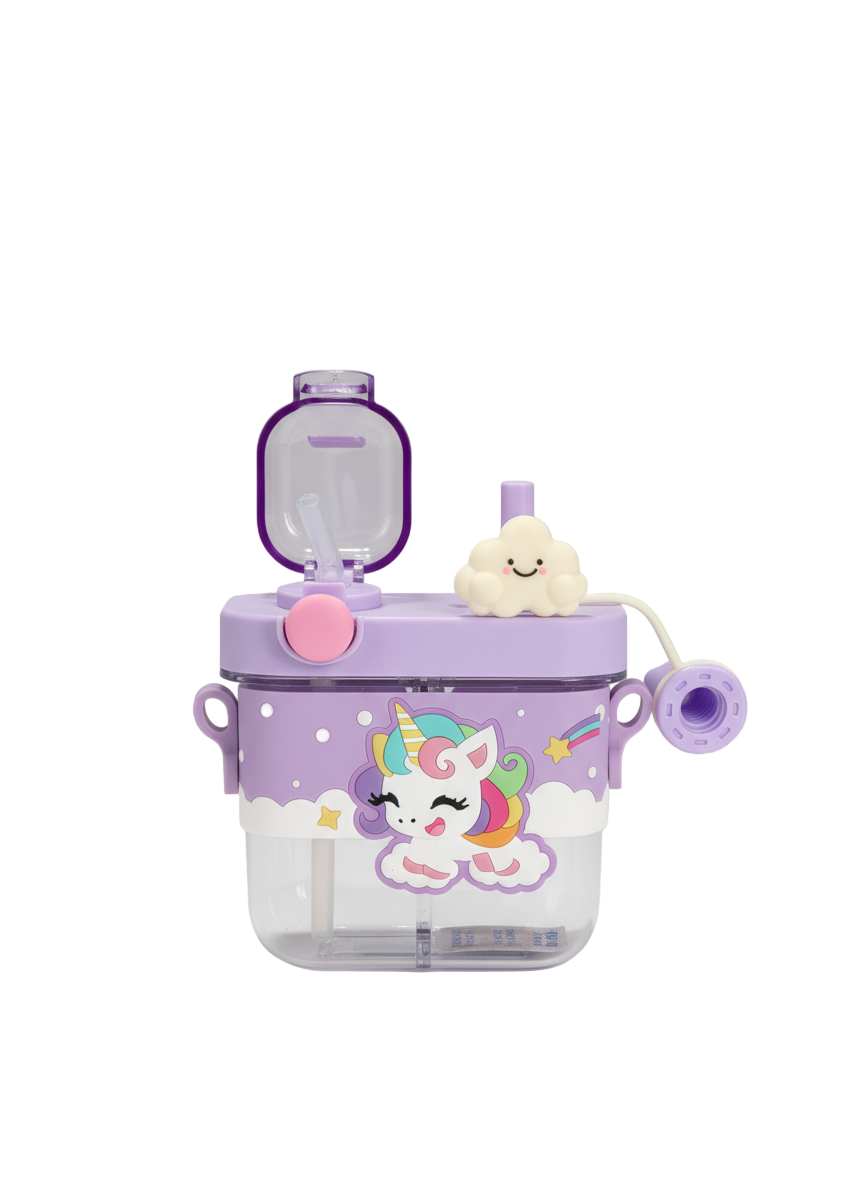 Unicorn Water Bottle for Kids – 580 ML Cute Leak-Proof Dual Compartment Straw Bottle with Strap, BPA-Free Sipper Bottle, Portable School Water Bottle for Girls (Unicorn)