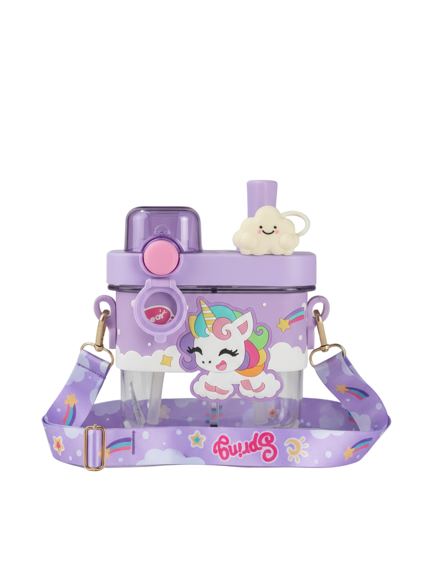 Unicorn Water Bottle for Kids – 580 ML Cute Leak-Proof Dual Compartment Straw Bottle with Strap, BPA-Free Sipper Bottle, Portable School Water Bottle for Girls (Unicorn)