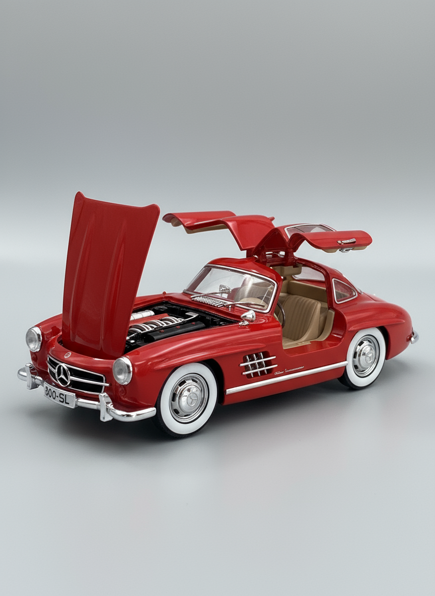 1:24 Scale 1955 Mercedes-Benz 300sl Vintage Model Toy Car with Sound and Light Function, Children's Toy Model Car with Pullback Function, Collector's Quality (1:24 Red)