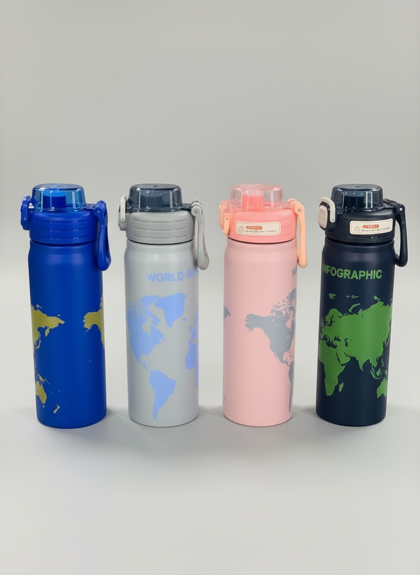 🌍   World Map Stainless Steel Insulated Bottle – 750 ml
