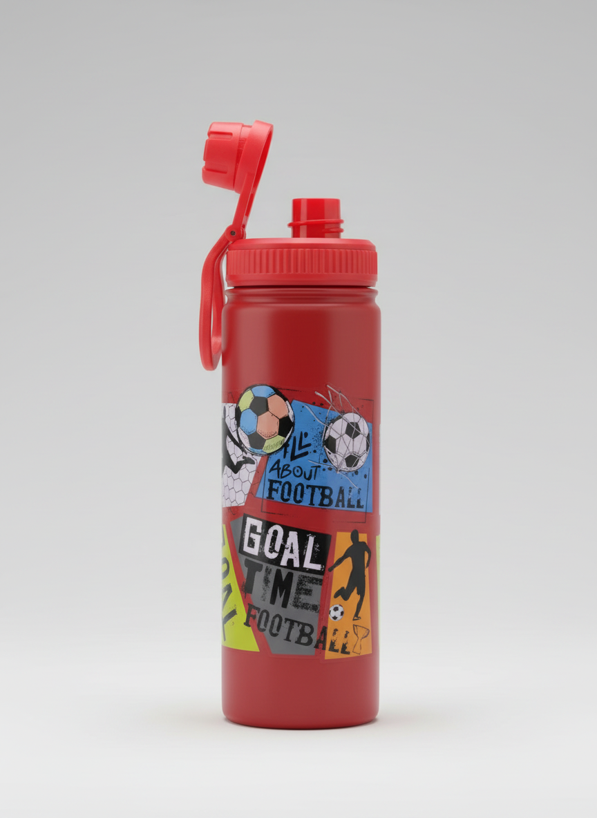Durable Sports Print Bottle with Flip Cap – Kids Edition