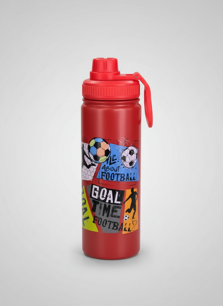 Durable Sports Print Bottle with Flip Cap – Kids Edition