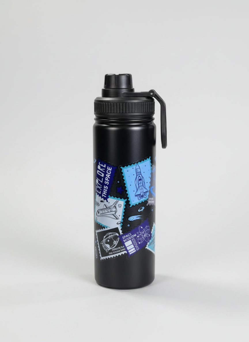 Durable Sports Print Bottle with Flip Cap – Kids Edition