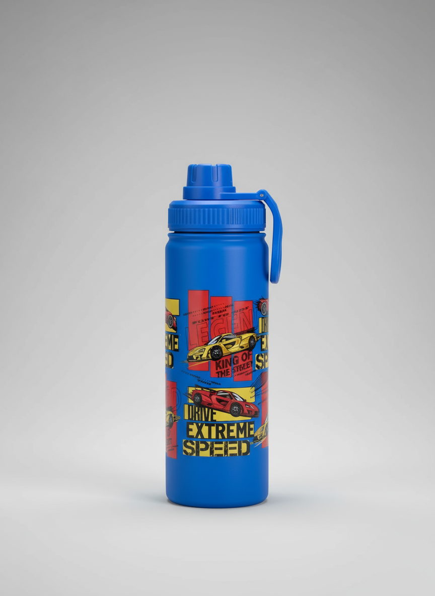Durable Sports Print Bottle with Flip Cap – Kids Edition