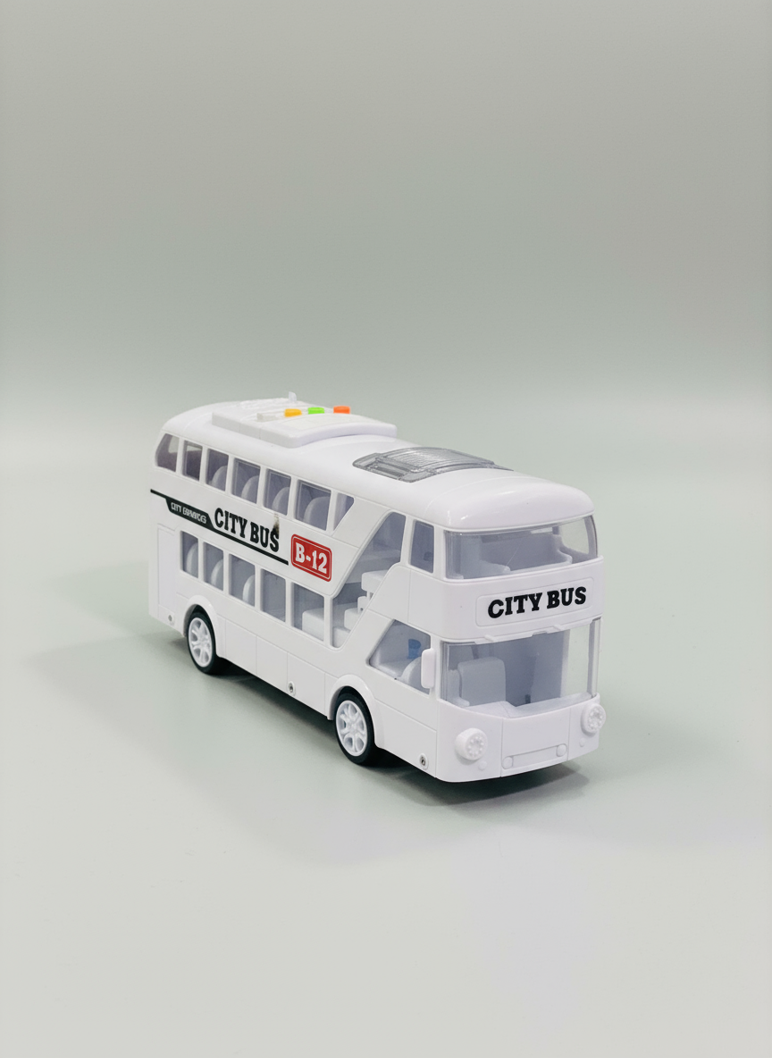 Double Decker Cartoon bus Toy for Kids - Push & Go Toy for Boys & Girls Age 3+,Fun Birthday gift for Kids (White)