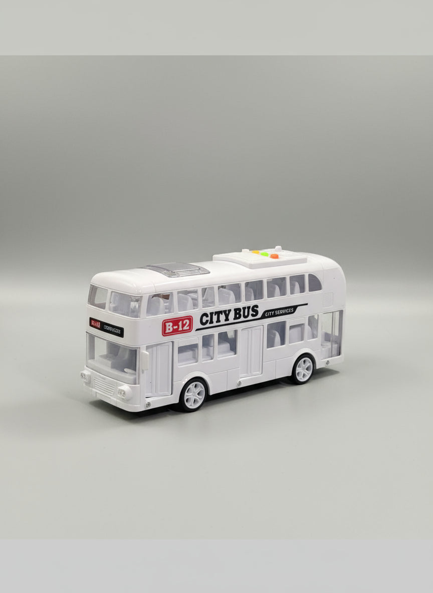 Double Decker Cartoon bus Toy for Kids - Push & Go Toy for Boys & Girls Age 3+,Fun Birthday gift for Kids (White)