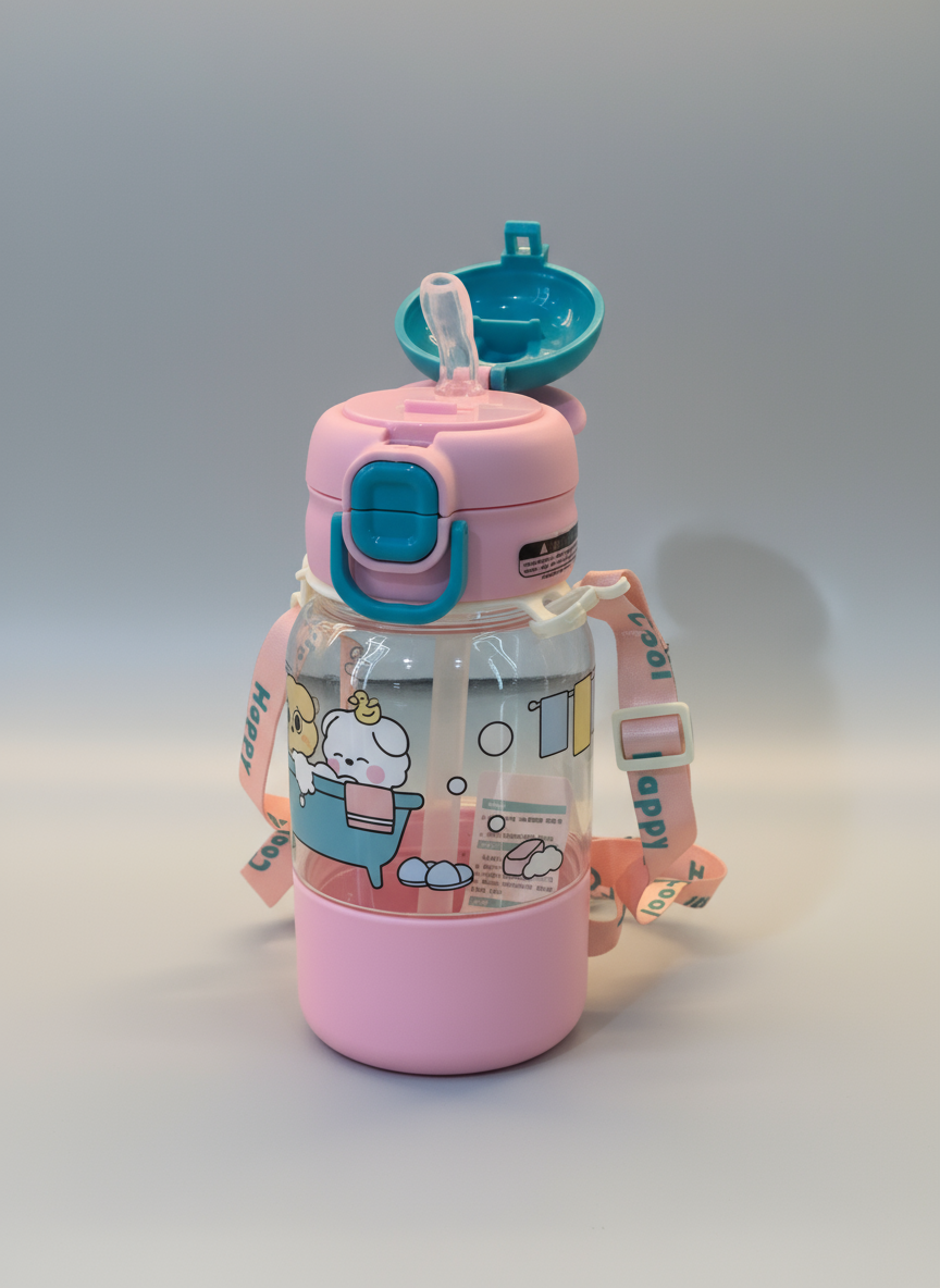 Compass Box 680ml Kids Sipper Water Bottle | Colourful Cartoon Design | BPA-Free | Flip-Top Lid & Carry Strap | Safe Straw for Toddlers | Idea for School,...