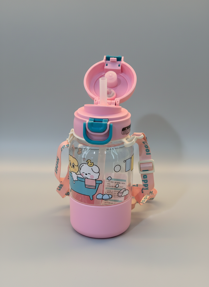 Compass Box 680ml Kids Sipper Water Bottle | Colourful Cartoon Design | BPA-Free | Flip-Top Lid & Carry Strap | Safe Straw for Toddlers | Idea for School,...