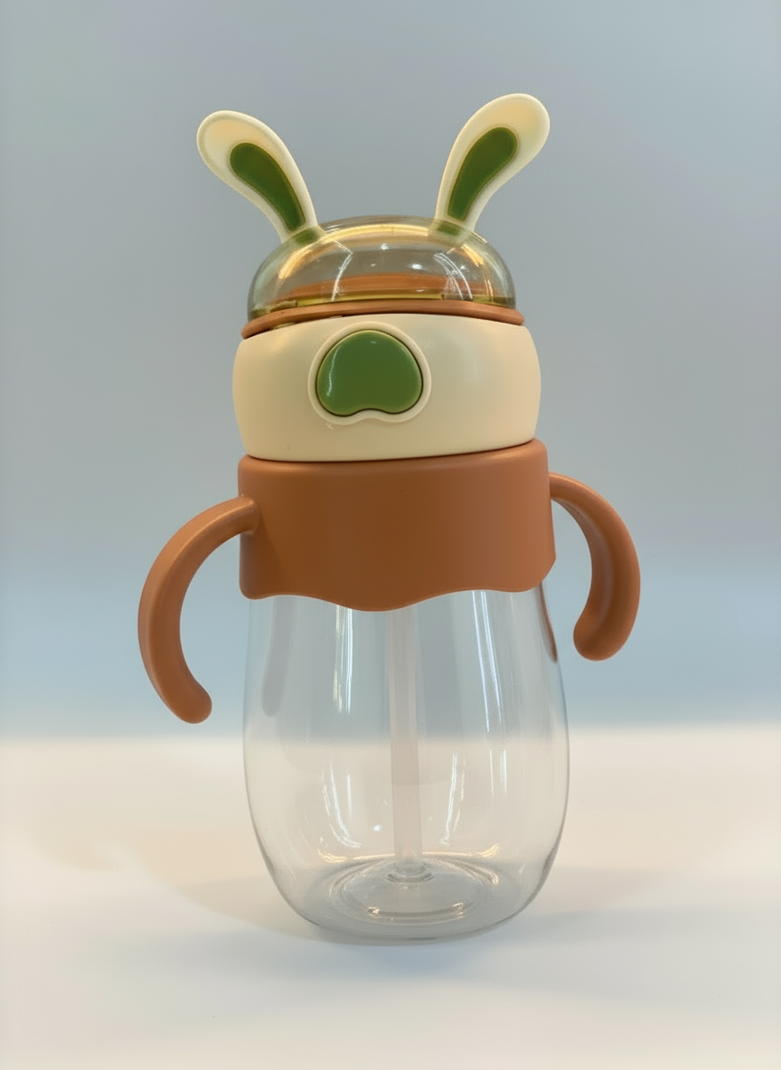 Feeding Water Drink Straw Water Bottle Sippy Cup with Handle, 300ml Multi Color Anti-Spill Sippy Baby/Kids of 9+ Months