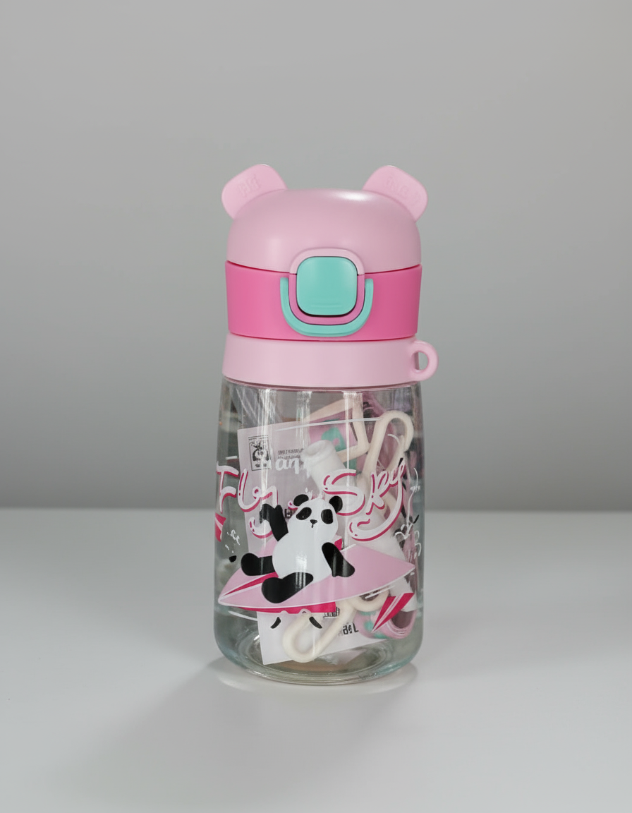 COMPASS BOX Bamboo Sipper Water Bottle with Straw for Kids | Leak Proof Sippy Water Bottle with Adjustable Strap | BPA Free & Non-Toxic 550ml Capacity | Drinking Sippy for School Kids Boys Girls