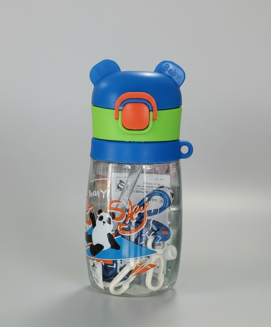 COMPASS BOX Bamboo Sipper Water Bottle with Straw for Kids | Leak Proof Sippy Water Bottle with Adjustable Strap | BPA Free & Non-Toxic 550ml Capacity | Drinking Sippy for School Kids Boys Girls