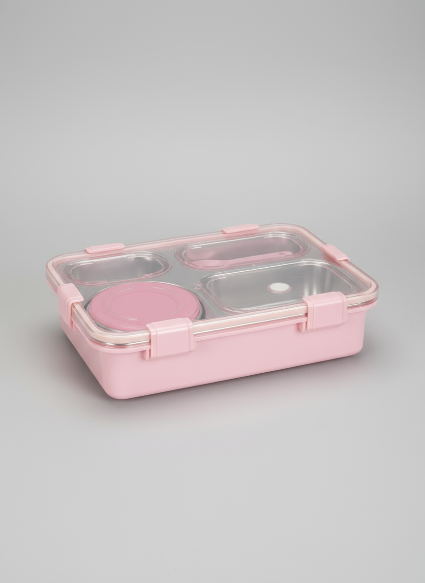 Lunch Box 4 Compartment Leak-Proof BPA Free Stainless Steel for School, Lunch Box for School & Office with a Fork, a Spoon and a Pair of Chopsticks