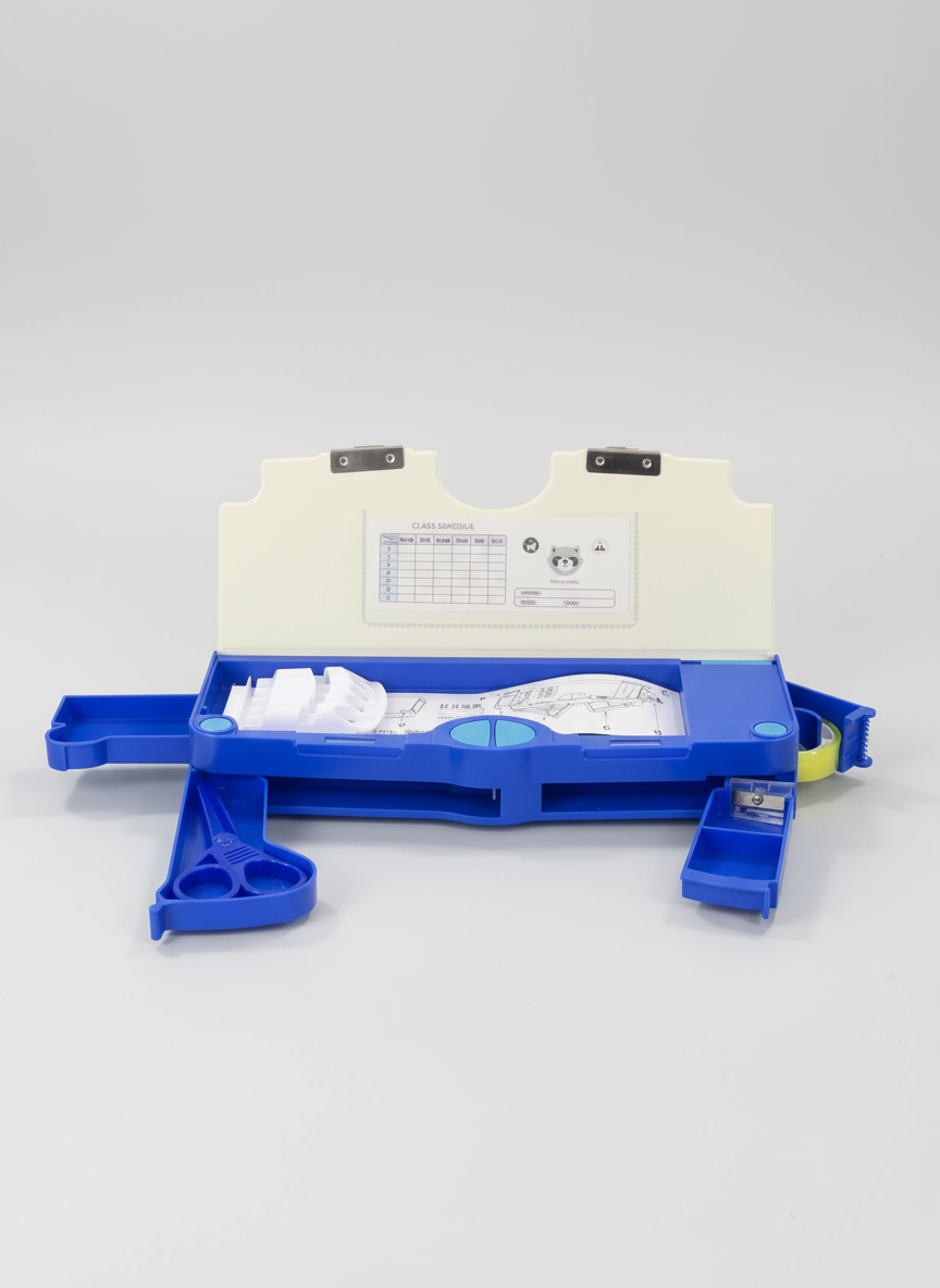 Plastic Kids Pen & Pencil Box-Suitcase Style Password Lock Pencil Case,Multi-Layer Pencil Box for Kids,Boys,Girls,Stationary Organizer Case for Kids(Robot Theme Compass-Box)