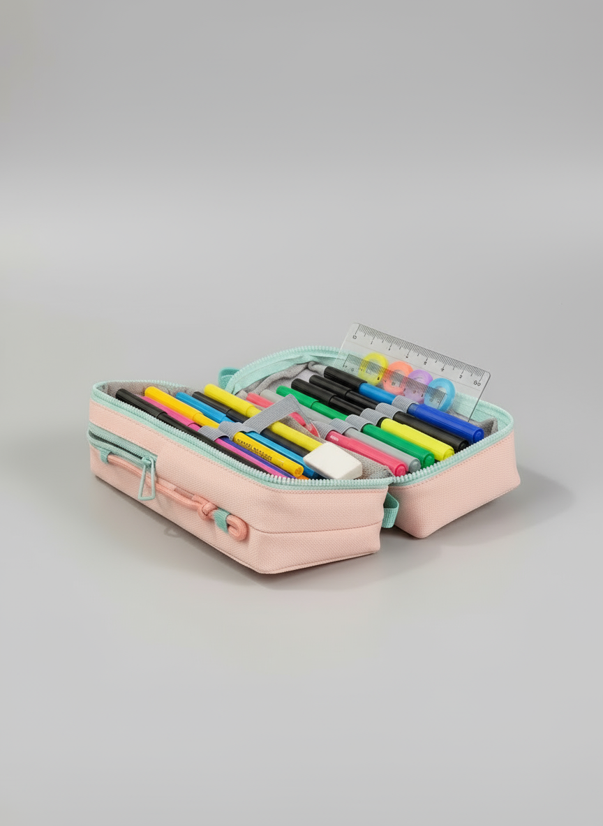 Hanging Pencil Pouch – 3-Layer Multipurpose Zipper Stationery Organizer Bag, Portable Roll-Up Pencil Case with Hook for Kids & Students